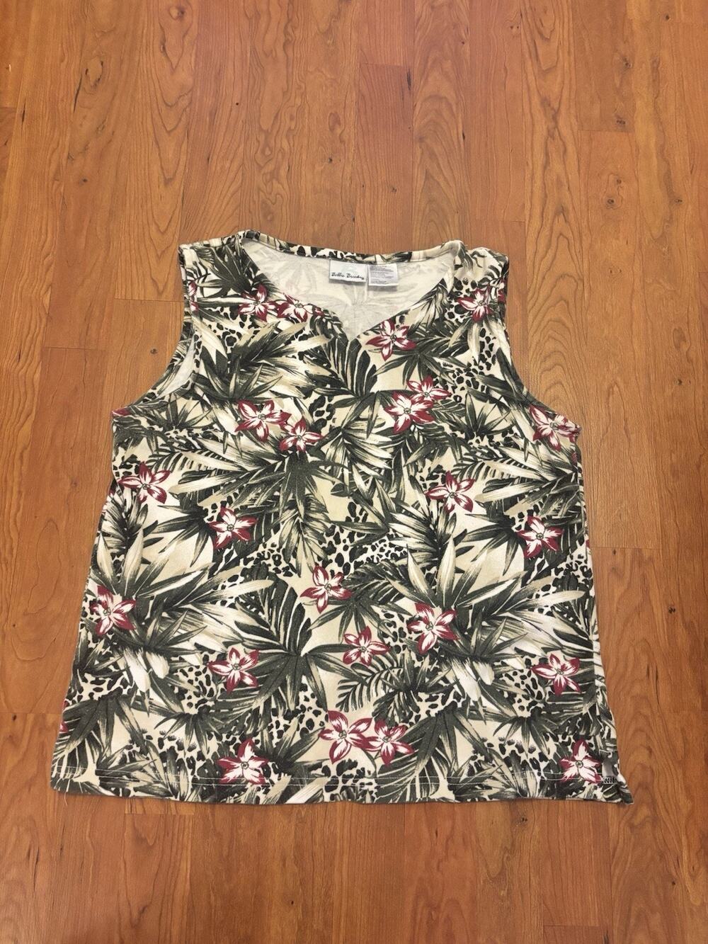 Ladies VTG Bobbie Brooks Sleeveless Top Beach Floral Leopard Print Size M
